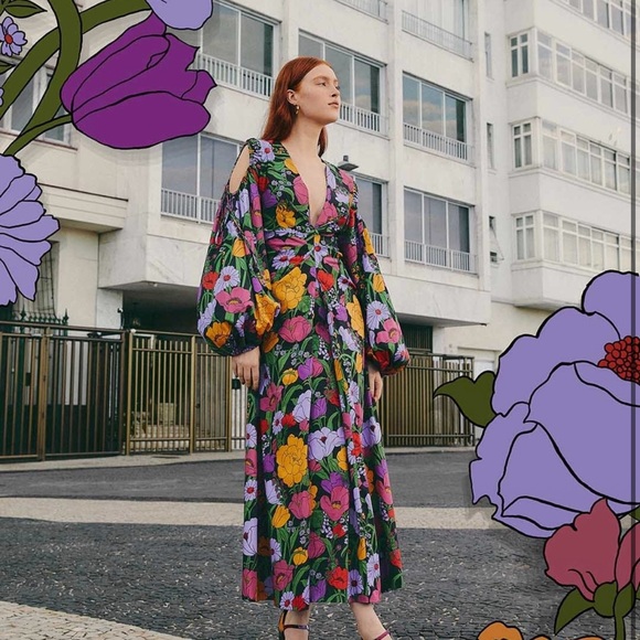 FARM Rio Dresses & Skirts - FARM‎ RIO Bucolic Garden Sleeve Cut Out Dress Floral Maxi Size XS